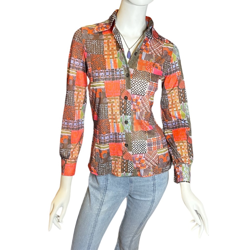 Vintage 70s LUCKY TOPS Blouse Top Small